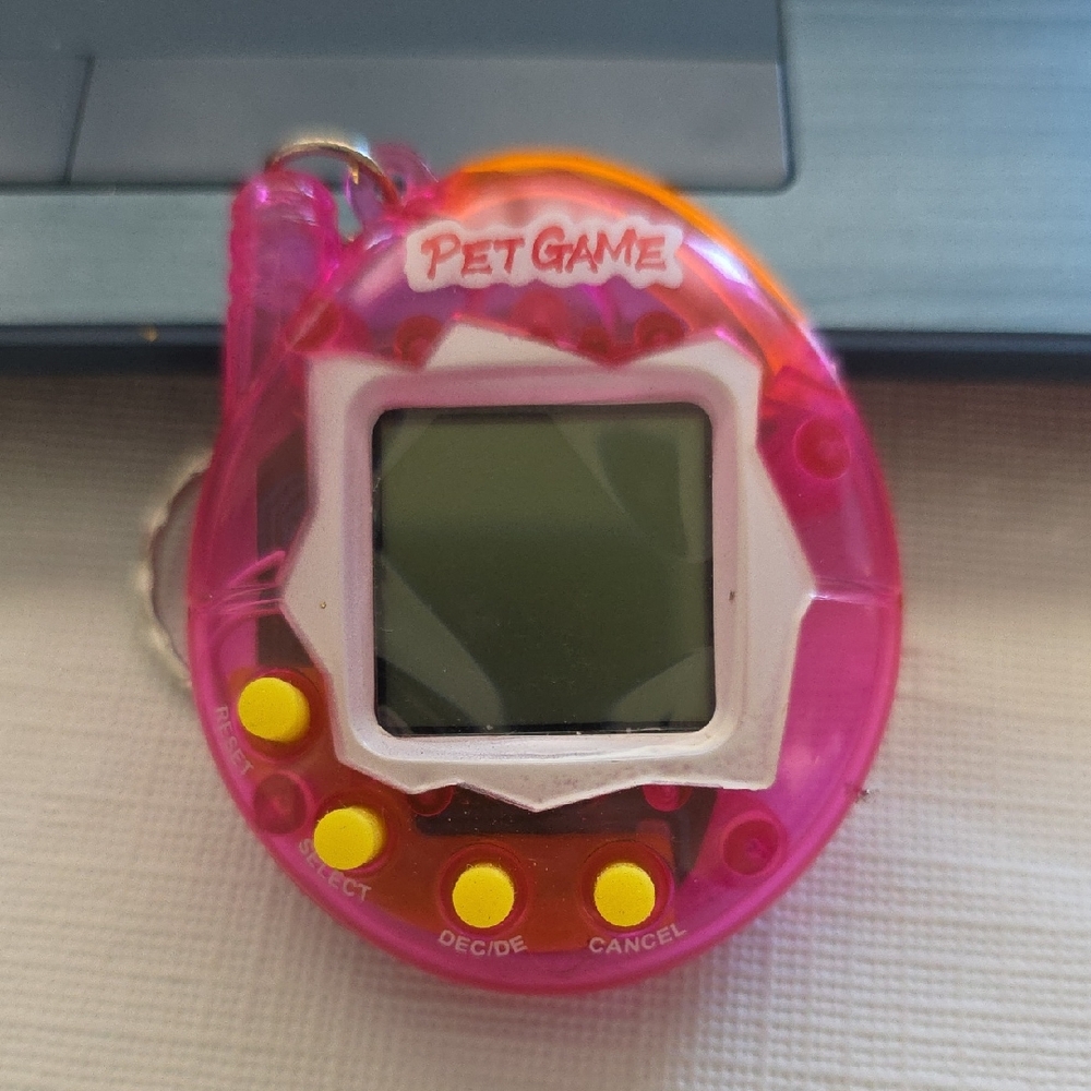 Pink And Orange Virtual Pet Game Keychain